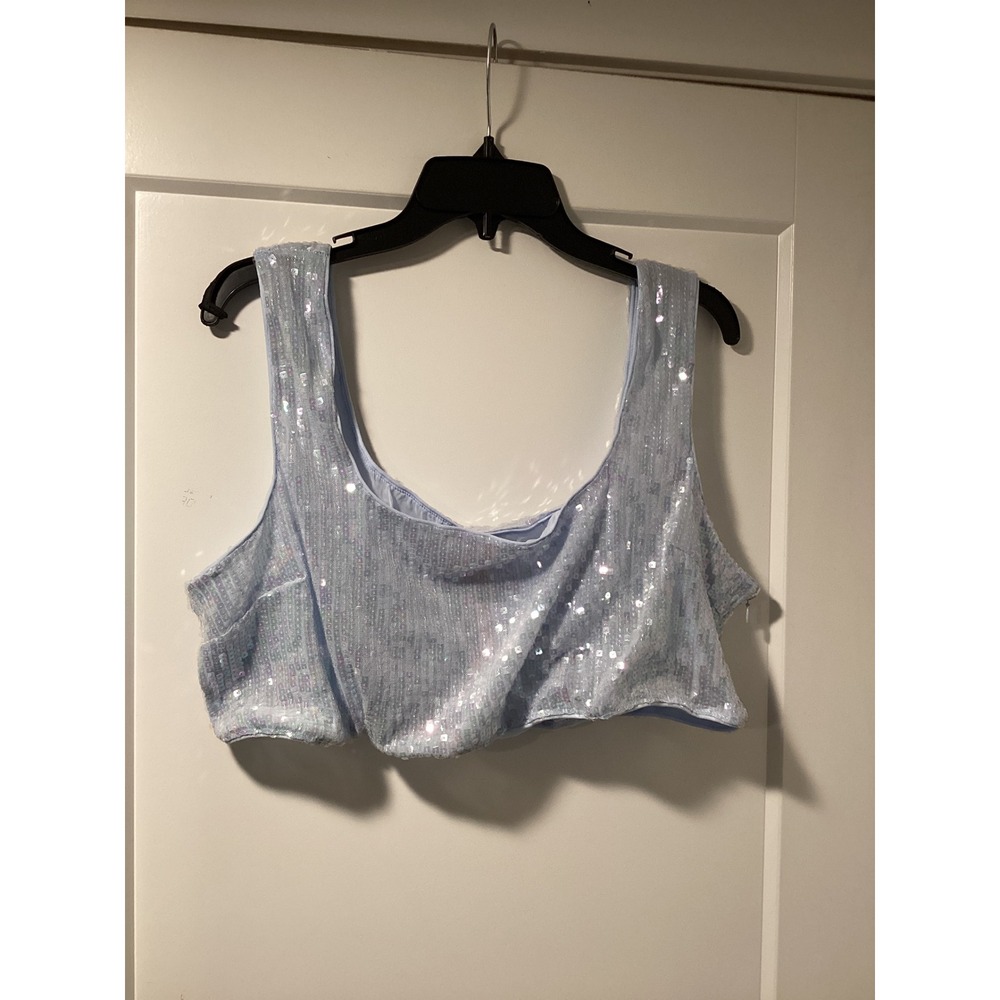 Victoria's Secret Light Blue Sequin Crop Top Sleeveless Scoop Neck XXL NEW